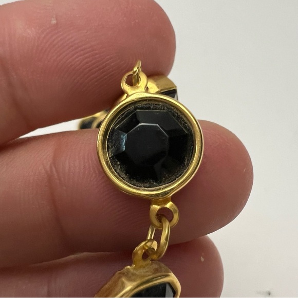 Vintage Black Bezel Set Round Rectangular Crystal Goldtone Necklace 36” - Picture 6 of 7